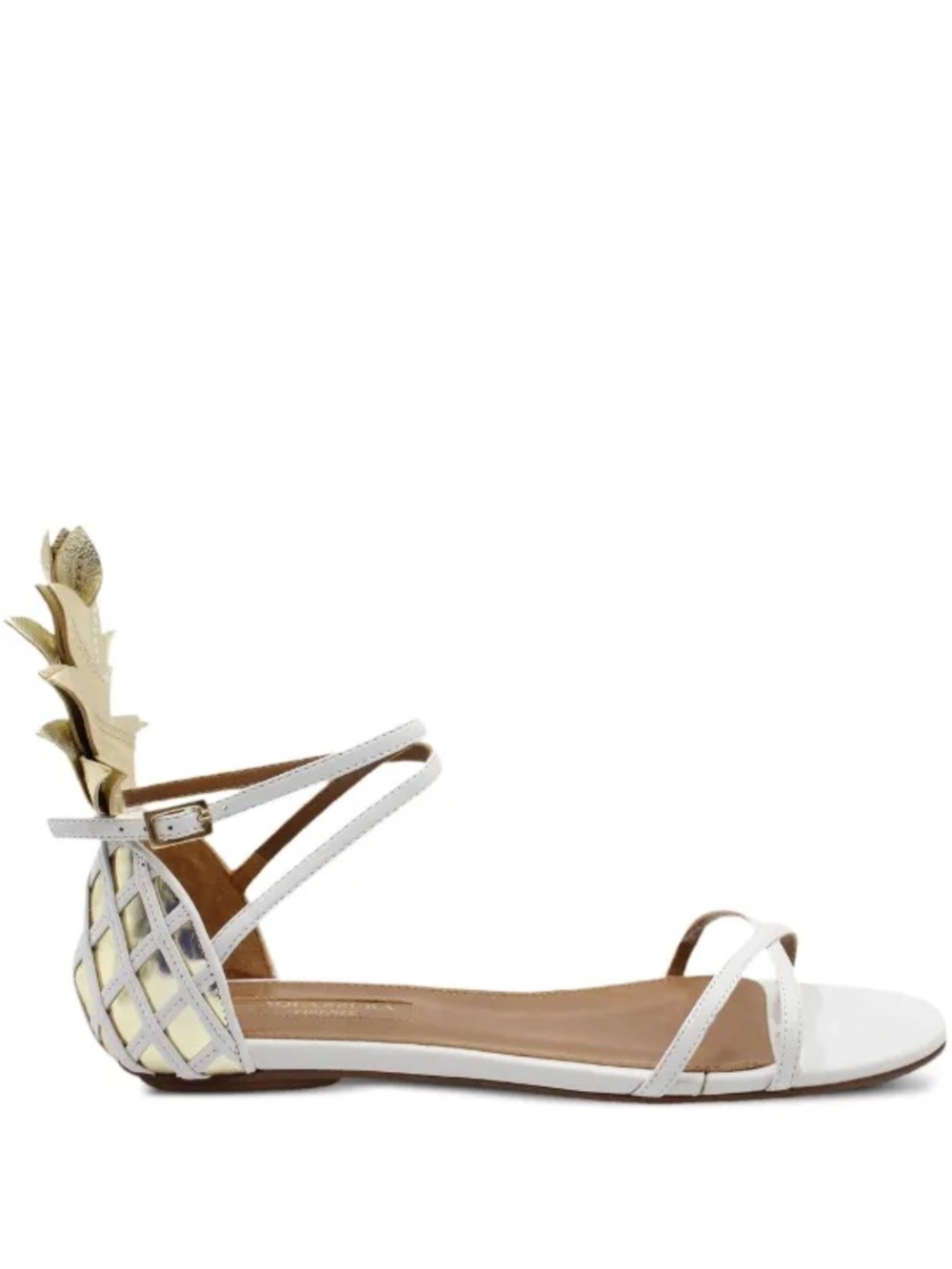 NIB NWT Aquazzura Womens White Pineapple Pina Colada Flat Sandals - Size 36.5